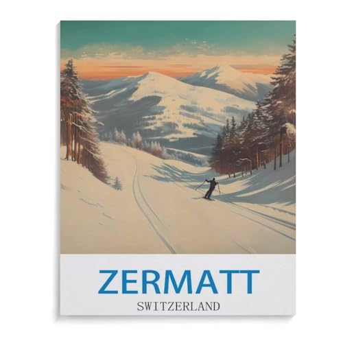 BEAYODKP Zermatt Vintages Schweiz-Reiseplakat，Malen Nach Zahlen-Ölgemälde Geschenk Für Erwachsene Kinder Malen Nach Zahlen Kits Home Haus Dekor（50x60cm）-I97 von BEAYODKP