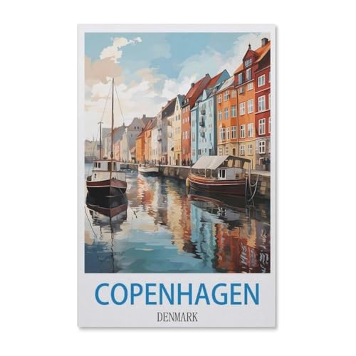 BEAYODKP nach Zahlen für Erwachsene，Vintages Reiseplakat Kopenhagen Dänemark，DIY Ölgemälde Kits Malen nach Zahlen Zeichnen auf Leinwand Kunst Wohnkultur Geschenke（20x30cm）-G68 von BEAYODKP