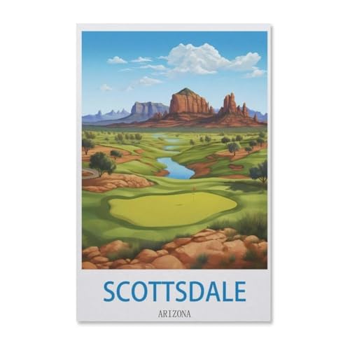 BEAYODKP nach Zahlen für Erwachsene，Vintages Reiseplakat Scottsdale Arizona Golf，DIY Ölgemälde Kits Malen nach Zahlen Zeichnen auf Leinwand Kunst Wohnkultur Geschenke（30x40cm）-H48 von BEAYODKP