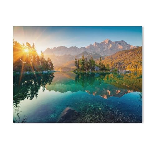 DIY Malen nach Zahlen,Beeindruckender Sommer-Sonnenaufgang am Eibsee mit Zugspitze,diy malen nach zahlen erwachsene landsch Mit Pinsel und Acrylfarbe Erwachsenenfarbe nach Zahlen Kits Kunst（20x30cm） von BEAYODKP