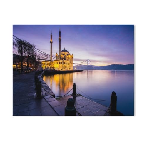 Leuchtender Himmel über der Ortaköy Moschee in Istanbul, Türkei,DIY Malen Nach Zahlen-Vorgedruckt Leinwand-Ölgemälde Geschenk für Erwachsene Kinder Kits Home Haus Dekor（30x40cm）11.8x15.7 Zoll-499 von BEAYODKP