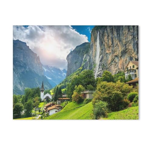 Maerlisches Alpendorf mit dem Staubbach-Wasserfall, Lauterbrunnen, Schweiz,DIY Malen Nach Zahlen-Vorgedruckt Leinwand-Ölgemälde Geschenk für Erwachsene Kinder Kits Home Haus Dekor（20x30cm）-779 von BEAYODKP