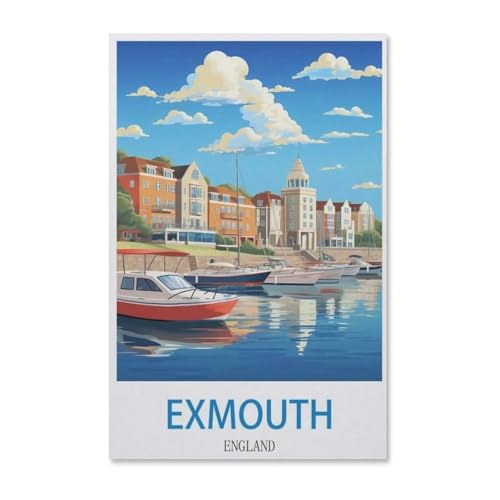 Malen Nach Zahlen Erwachsene，Exmouth Vintage Reiseplakat England，Malen Nach Zahlen Mit Pinseln und Acrylfarbe,DIY Set Basteln Erwachsene mit Pinseln und Acrylfarben für Home Decor（50x60cm）-H47 von BEAYODKP