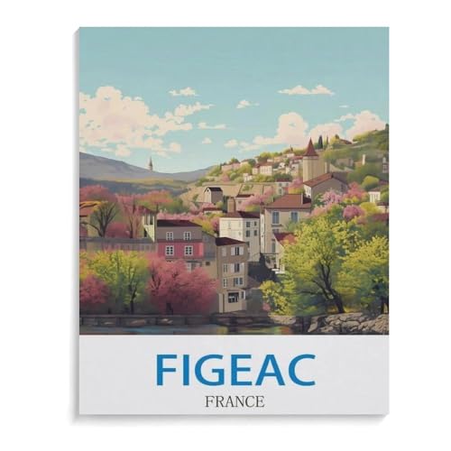 Malen Nach Zahlen Erwachsene，Figeac Vintage Reiseplakat Frankreich，Malen Nach Zahlen Mit Pinseln und Acrylfarbe,DIY Set Basteln Erwachsene mit Pinseln und Acrylfarben für Home Decor（20x30cm）-I7 von BEAYODKP