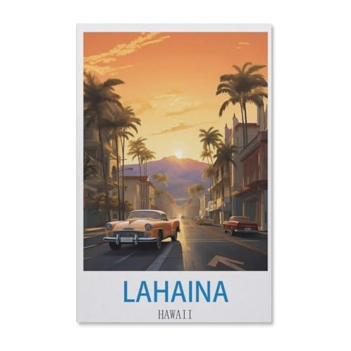 Malen Nach Zahlen Erwachsene，Lahaina Vintages hawaiianisches Reiseplakat，Malen Nach Zahlen Mit Pinseln und Acrylfarbe,DIY Set Basteln Erwachsene mit Pinseln und Acrylfarben für Home Decor（30x40cm） von BEAYODKP