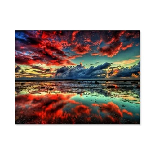 Malen Nach Zahlen Erwachsene，See Himmel Rote Wolken，Malen Nach Zahlen Mit Pinseln und Acrylfarbe,DIY Set Basteln Erwachsene mit Pinseln und Acrylfarben für Home Decor（50x60cm）19.6x23.6 pouces-G87 von BEAYODKP