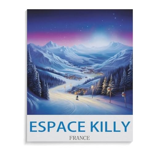 Malen Nach Zahlen Erwachsene,Vintage-Poster Espace Killy Frankreich,Malen Nach Zahlen Mit Pinseln und Acrylfarbe,DIY Set Basteln Erwachsene mit Pinseln und Acrylfarben für Home Decor(30x40cm）-M27 von BEAYODKP