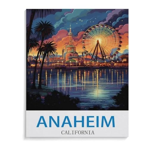 Malen Nach Zahlen Erwachsene，Vintages Reiseplakat Anaheim Kalifornien，Malen Nach Zahlen Mit Pinseln und Acrylfarbe,DIY Set Basteln Erwachsene mit Pinseln und Acrylfarben für Home Decor（20x30cm）-I67 von BEAYODKP