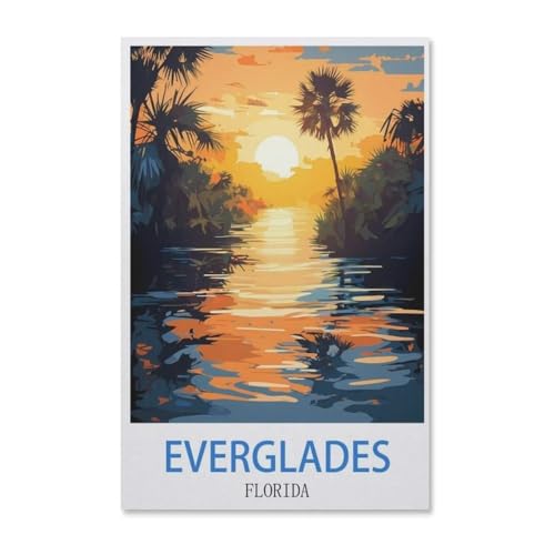 Malen Nach Zahlen Erwachsene，Vintages Reiseplakat Everglades Florida，Malen Nach Zahlen Mit Pinseln und Acrylfarbe,DIY Set Basteln Erwachsene mit Pinseln und Acrylfarben für Home Decor（20x30cm）-G27 von BEAYODKP