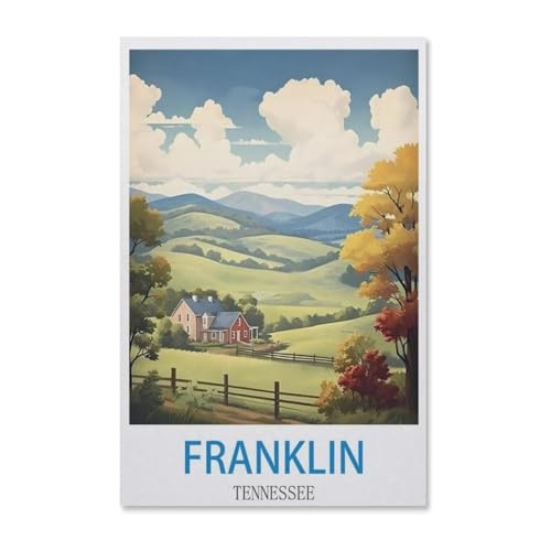 Malen Nach Zahlen Erwachsene，Vintages Reiseplakat Franklin Tennessees，Malen Nach Zahlen Mit Pinseln und Acrylfarbe,DIY Set Basteln Erwachsene mit Pinseln und Acrylfarben für Home Decor（20x30cm）-G47 von BEAYODKP