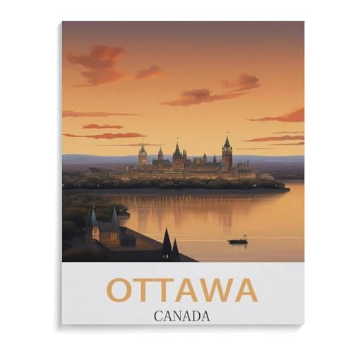 Malen Nach Zahlen Erwachsene，Vintages Reiseplakat Ottawa Kanadas，Malen Nach Zahlen Mit Pinseln und Acrylfarbe,DIY Set Basteln Erwachsene mit Pinseln und Acrylfarben für Home Decor（20x30cm）-J7 von BEAYODKP