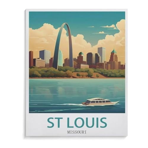 Malen Nach Zahlen Erwachsene，Vintages Reiseplakat St. Louis Missouri，Malen Nach Zahlen Mit Pinseln und Acrylfarbe,DIY Set Basteln Erwachsene mit Pinseln und Acrylfarben für Home Decor（20x30cm）-J27 von BEAYODKP