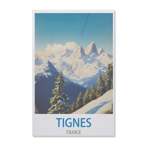 Malen Nach Zahlen Erwachsene，Vintages Reiseplakat Tignes Frankreich，Malen Nach Zahlen Mit Pinseln und Acrylfarbe,DIY Set Basteln Erwachsene mit Pinseln und Acrylfarben für Home Decor（30x40cm）-F7 von BEAYODKP