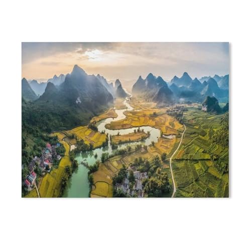 Reis und Reisfeld im Dorf Phong NAM in Trung Khanh, Cao Bang, Vietnam,Malen Nach Zahlen-Ölgemälde Geschenk Für Erwachsene Kinder Malen Nach Zahlen Kits Home Haus Dekor（40x50cm）15.7x19.6 Zoll-437 von BEAYODKP