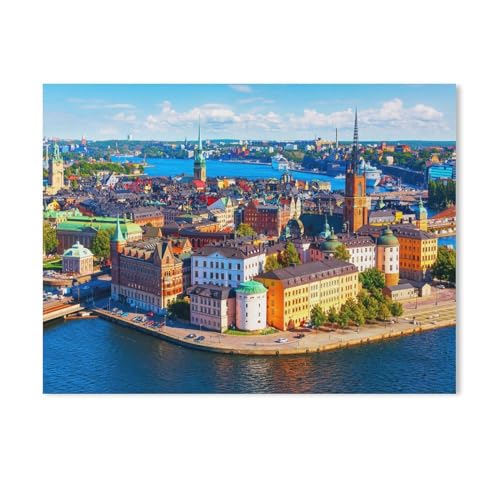 Sommer-Luftbildpanorama der Altstadt Gamla Stan, Stockholm, Norwegen,Malen Nach Zahlen-Ölgemälde Geschenk Für Erwachsene Kinder Malen Nach Zahlen Kits Home Haus Dekor（40x50cm）15.7x19.6 Zoll-657 von BEAYODKP