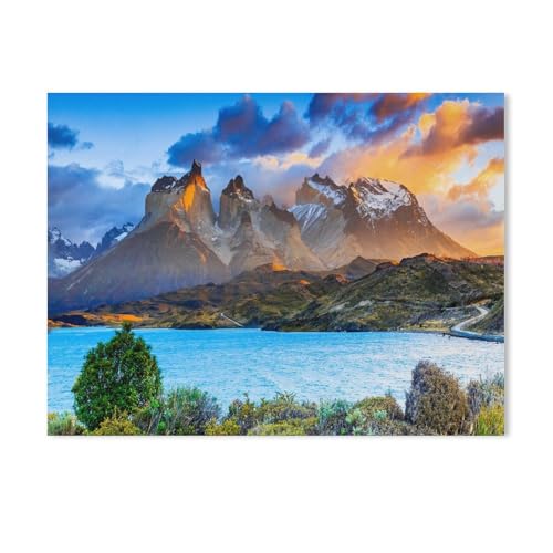 Sonnenaufgang am Pehoe See im Torres Del Paine Nationalpark, Chile,nach Zahlen für Erwachsene, DIY-Malen-nach-Zahlen-Kits für Kinder, Anfänger, Rahmenlose Leinwand（30x40cm）11.8x15.7 Zoll-458 von BEAYODKP