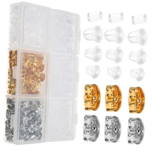 1 Box Ohrring-Zubehör, transparent, Piercing-Schmuck, Ohrring-Stopper, Ohrring-Verschlüsse, Verschlüsse für Ohrringe, Ohrstecker, Ohrringherstellung, Zubehör, Silikon-Verschlüsse für Ohrringe, Metall von BEBEMOKO