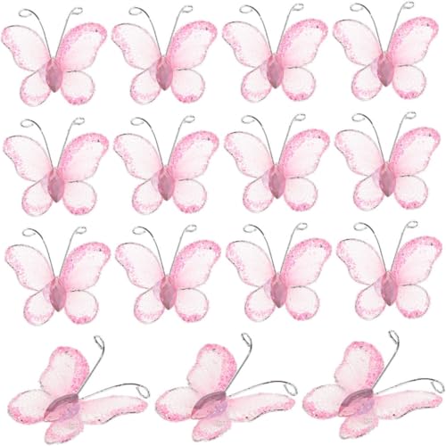 100 Stück Schmetterling Hochzeit Dekoration Rosa Glitzer Aufkleber Schmetterling Mittelstücke für Tische Sheer Mesh Schmetterlinge Rosa Dekorationen Schmetterlinge Netz Wanddekoration von BEBEMOKO