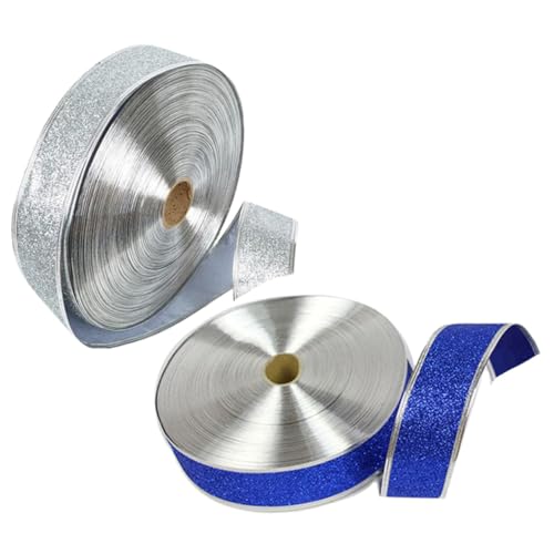 2 Rollen Glitzer-Gurtband Weihnachtsdekoration Christbaumschmuck dekoratives Netzband Kranzband ribbon bandfeile exquisite Geschenkbänder Weihnachtsverpackungsband Zwiebelpulver BEBEMOKO von BEBEMOKO