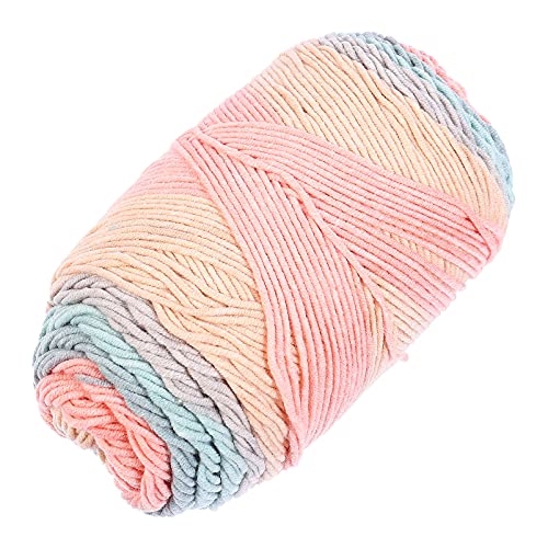 BEBEMOKO 1 Rolle 5 Stränge Regenbogen-Baumwoll-Häkelgarn für Anfänger DIY Seil Strickdecke Seidengarn Baumwollseil Schal Garn gestrickter Überwurf Baumwollkordel Makramee-Seil 45% Baumwolle 55% Acryl von BEBEMOKO