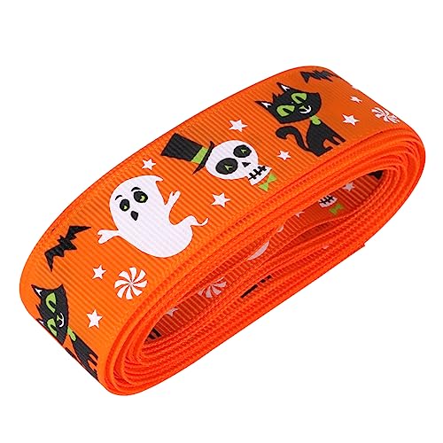 BEBEMOKO 1 Rolle Halloween Dekoband Bänder für Geschenke DIY Band Kranz Band Halloween Band zum Verpacken Halloween Bedrucktes Band Paket Band Orange Polyester von BEBEMOKO