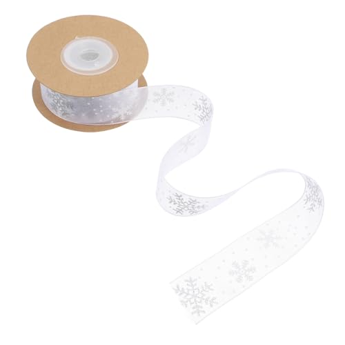 BEBEMOKO 1 Rolle Schneeflocke Verpackung Gazeband Band Verpackungsband Partyzubehör DIY Zubehör Wickelband für Kuchen Party Wrapping Strap Weiß Chiffon von BEBEMOKO