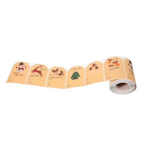 BEBEMOKO 1 Rolle Weihnachtsaufkleber Xmas Aufkleber Etiketten Urlaub Geschenk Etiketten Weihnachtsetiketten Happy Holiday Wasseretiketten Weihnachtsgeschenk Aufkleber Weihnachtsanhänger Kraftpapier von BEBEMOKO