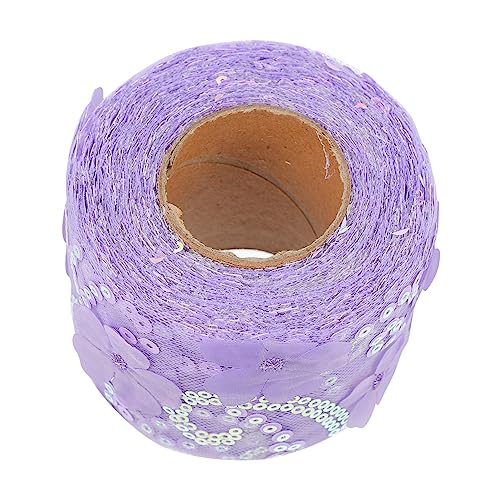 BEBEMOKO 1 Rolle dekoratives Tüll-Gurtband DIY Handwerk Spitzenbesatz Paillettenbesatz zum Nähen Geburtstag Band Pailletten Stoffband Spitzenband Weihnachtsgirlande Polyester Lavendel von BEBEMOKO