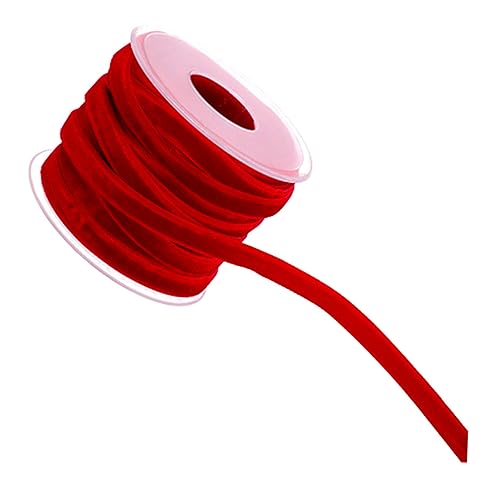 BEBEMOKO 1 Rolle mit 20 Yards 1 cm rotes Beflockungsband, nicht elastisches Stoffband zum Verpacken von DIY-Projekten und dekorativen Bändern für Zuhause und Geschäft von BEBEMOKO