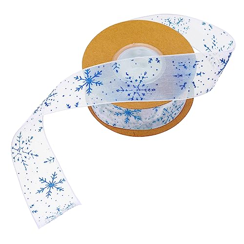 BEBEMOKO 1 Rolle transparentes Schneeflockenband Weihnachten Organza Band Weihnachtsbaum Band Sheer Ribbon Weihnachtskranz Band zum Verpacken Party Bänder DIY Band Blau Polyester von BEBEMOKO