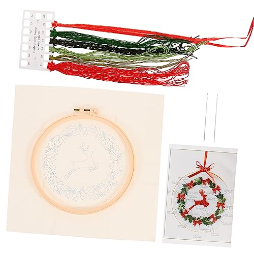 BEBEMOKO 1 Satz Weihnachtskreuzstich Weihnachtsstickstiche Weihnachts-stickerei-starter-kit Stickerei-werkzeugsatz Rentier-stickset Stickgarn-kit Stickzubehör Selber Machen Baumwollkleidung von BEBEMOKO