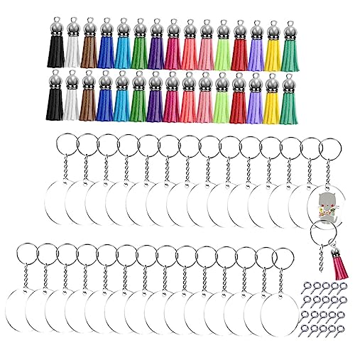 BEBEMOKO 1 Set DIY Quasten Schlüsselanhänger Kombinationsset Quasten Acryl Wafer Schlüsselanhänger Mit Bunten Quasten Ideales Bastelset Für Kreative Projekte Und von BEBEMOKO