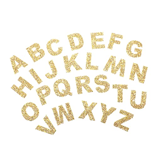 BEBEMOKO 1 Set Heißschmelzkleber, selbstklebende Strass-Streifen, Alphabet-Aufkleber für Buchstaben, Abzeichen, Strass-Applikation, Dekoration, Nähen, Spitzenband, Applikation, Aufkleber, goldenes von BEBEMOKO