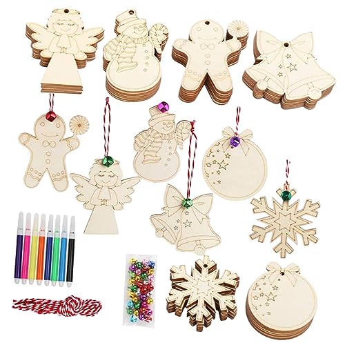 BEBEMOKO 1 Set Weihnachten Doodle Holzspäne Weihnachten Hängende Glocken Unfertige Weihnachtsformen Weihnachtsbaum Ornament Weihnachtsanhänger Weihnachtsbaumschmuck Spielzeug Holzscheiben von BEBEMOKO