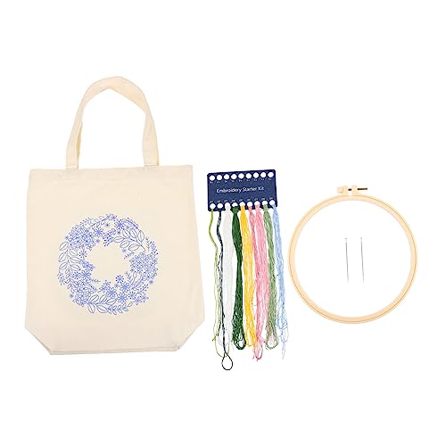 BEBEMOKO 1 Set bestickte Leinentasche, Canvas-Tragetasche für Frauen, Taschen, kleiner Rahmen, Stickset, Bienen-Stickmuster, Garn, Aufbewahrungstasche, Leinen-Einkaufstasche, schwarze von BEBEMOKO