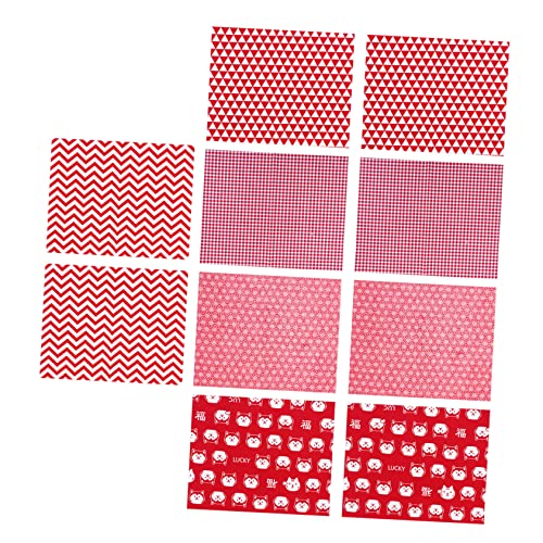 BEBEMOKO 10 Blatt bedruckter Patchwork-Mesh-Stoff zum Nähen von Wollstoff, weicher Bezug, Quiltbedarf, Filzstoff, Wollstoff, Proben, Wattierung zum Quilten, Baumwoll-Leinenstoff, rotes Tuch von BEBEMOKO