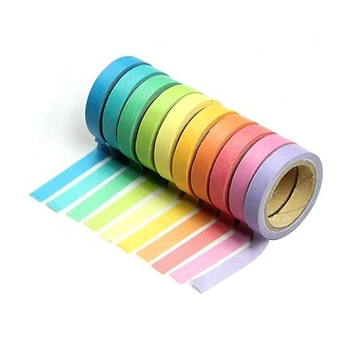 BEBEMOKO 10 Rollen Washi Tape Regenbogenfarben Buntes Dekoratives Klebeband Für Scrapbooking Planner Kunstprojekte Und DIY Dekoration Selbstklebend Ideal Für Kreative von BEBEMOKO