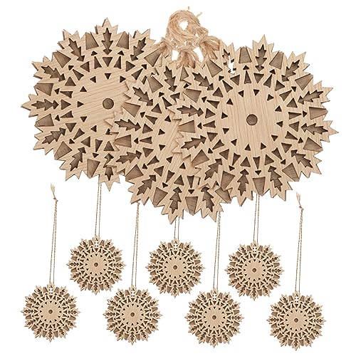 BEBEMOKO 10 Stück doppelte dekorative Holzspäne Weihnachten Handwerk Xmas Tag Weihnachtsbaum hängende Dekoration Weihnachtsbaum Dekorationen Ornament Weihnachtsdekorationen für Schlafzimmer Seil von BEBEMOKO