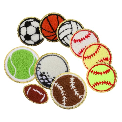 BEBEMOKO 10 x Fußball-Stickerei-Aufnäher, zum Aufnähen, Stickerei, zum Aufbügeln, für Kleidung, Baseball, Basketball, Chenille von BEBEMOKO