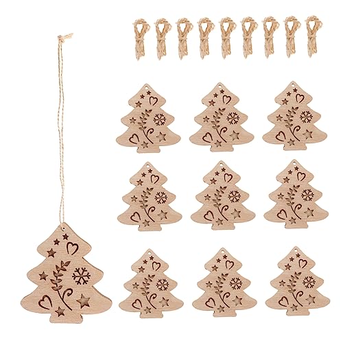 BEBEMOKO 10 x doppelte dekorative Holzspäne, Weihnachtszeichen-Anhänger, unlackiert, Weihnachtsausschnitte, unlackiert, Weihnachtsdekoration, Weihnachtsfeier, Zubehör, Spielzeug, Seil von BEBEMOKO