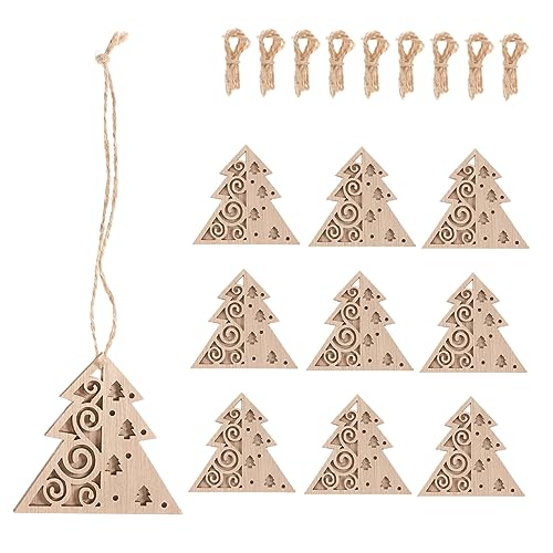 BEBEMOKO 10pcs Double Dekorative Holzspäne Home Decoration DIY Graffiti Chip DIY Weihnachten Ausschnitte Weihnachtsbaum Hängende Dekorationen Weihnachtsbaum Hängende Anhänger Spielzeug Seil von BEBEMOKO