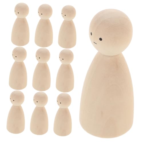 BEBEMOKO 10st Marionettenpuppe Steckpuppen Unvollendet Blanko-peg-puppen Unfertiges Puppenspielzeug Unvollendete Peg-puppen Unbemalte Peg-puppen Familie Steckpuppe Diy Malpuppe Beige Holz von BEBEMOKO