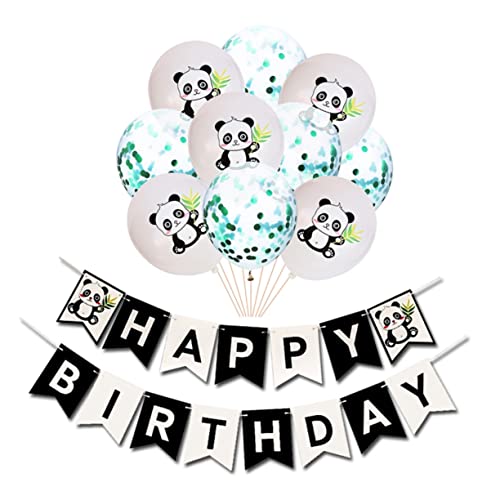 BEBEMOKO 11 Stück Panda Thema Geburtstag Party Luftballons Set mit Glitzer Konfetti und Latex Ballons Grün Panda Banner Ideal für Panda Geburtstag Dekorationen und Feiertagsfeiern von BEBEMOKO