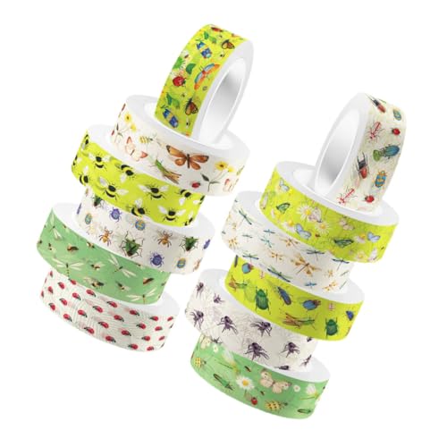 BEBEMOKO 12 Rollen Taschenmaterial Tier Scrapbook Aufkleber Washi Tape zum Basteln Karton Aufkleber Wickelband Bee Washi Tapes Scrapbook Label Floral Washi Tape DIY Tape von BEBEMOKO