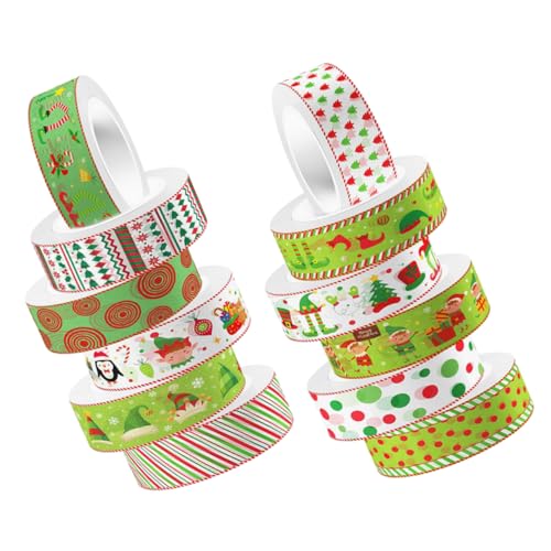 BEBEMOKO 12 Rollen Urlaubs-Verpackungsklebeband, Scrapbooking-Klebeband, Weihnachts-Stil, Washi-Tape, bunt von BEBEMOKO