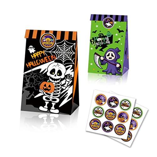 BEBEMOKO 12 Stück Halloween Papiertüten Griffe Taschen Halloween Goodies Taschen Papiertüte Basteltüten Süßigkeiten Papiertüte Kreative Verpackung Tasche Aufbewahrungstasche Halloween Favor Boxen von BEBEMOKO