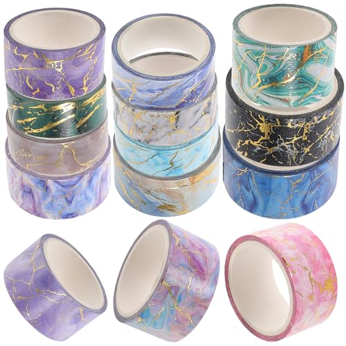 BEBEMOKO 14 Rollen Taschenband Goldene Strasssteine Farbiges Band Papier Klebeband Kunstband Streifen Scrapbooking-zubehör Marmorband Edelsteine Bastelband Markierungen Japanisches Papier von BEBEMOKO