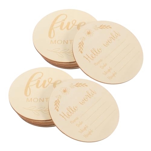 BEBEMOKO 14pcs Disc Monatliche Meilensteinkarte Monatskarten Namensschild für Meilenstein Wachstum Meilenstein Geburt Ankündigung Schild Meilensteinkarten Geburt Ankündigung Karten Holz von BEBEMOKO