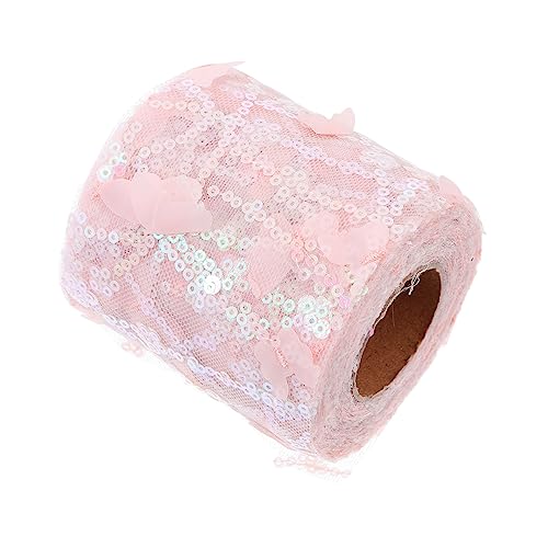 BEBEMOKO 2 Rollen Tüllband Pailletten Vintage Home Decor Hochzeit Spitzenborte Hochzeitsband Heimdekoration Dekorationen Blumendekor Braut Nähen Borten Diadem Polyester Rosa von BEBEMOKO