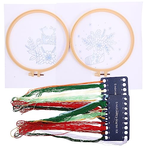 BEBEMOKO 2 Sets Set Weihnachten Kreuzstich Stickerei Anfänger Weihnachten Stickerei Dekor Weihnachten Stickerei DIY Kit Weihnachten Kreuzstich Kits Kreuzstichzubehör Polyester von BEBEMOKO